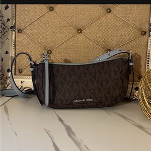 Michael Kors powder blue and brown crossbody